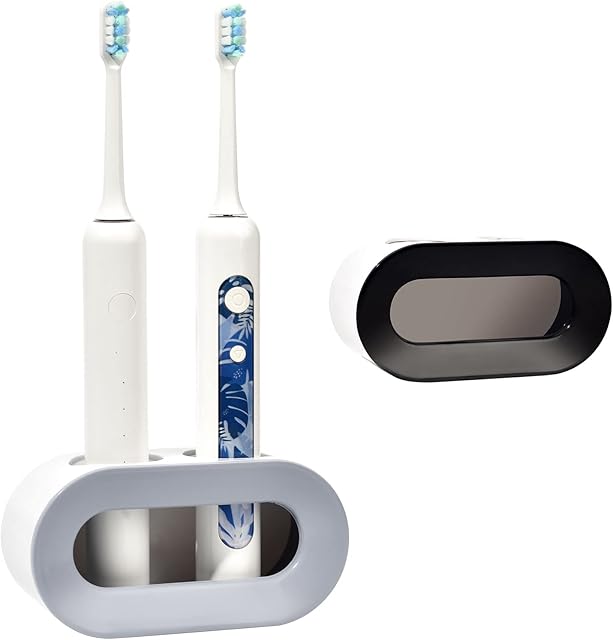2Pcs Electric Toothbrush Holder,Wall Mounted Electric Toothbrush Holder,Double Hole Electric Toothbrush Stand Toothbrush Organizer for Bathroom (Black+grey)
