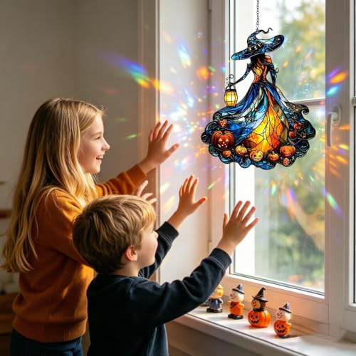 Atrapasoles de calabaza de acrílico para ventana y porche decorativo de Halloween 6