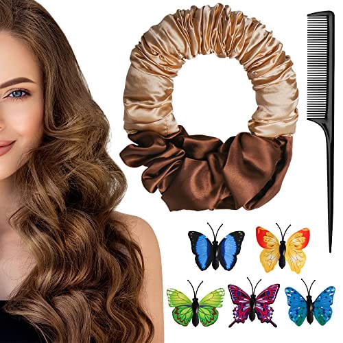 2022 New Heatless Hair Curler, Centuckos Lazy Hair Curler No Heat, Silk Hair Curler to Sleep in Scrunchies Curlers for Long Hair Overnight Silk Scrunchies (Present 1PC Comb & 5 PCS Butterfly Hairclip)