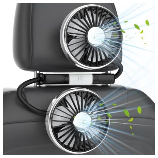 Dual Car Backseat Cooling Fans: USB Car Rear Seat Fan for Baby with 2 Independent Heads and Lights 3 Speeds 360° Rotatable Vehicle Fans 5V Quiet Ventilation Headrest Fan for Sedan SUV RV Truck Van