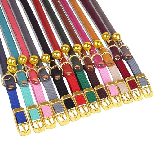 OOPSDOGGY Rolled Leather Cat Collar with Bell - Reflective Kitten Collar with Safety Elastic Strap - Adjustable Small Pet Collars for Boy Girl Cats (Black) - Image 8