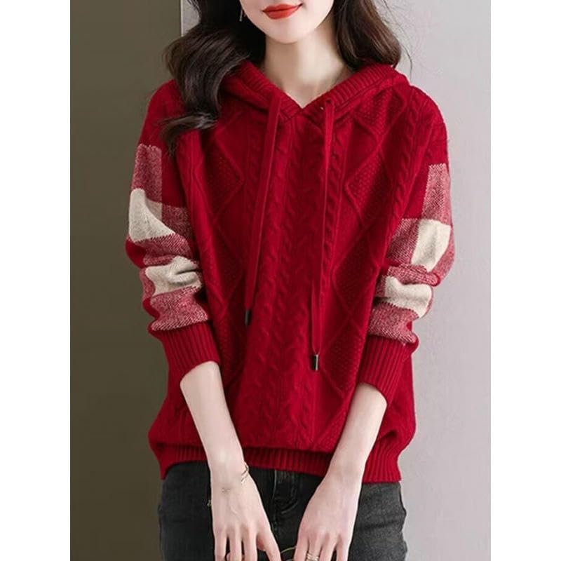 Suéter de punto de manga larga jersey casual con capucha ropa de invierno mujer 3