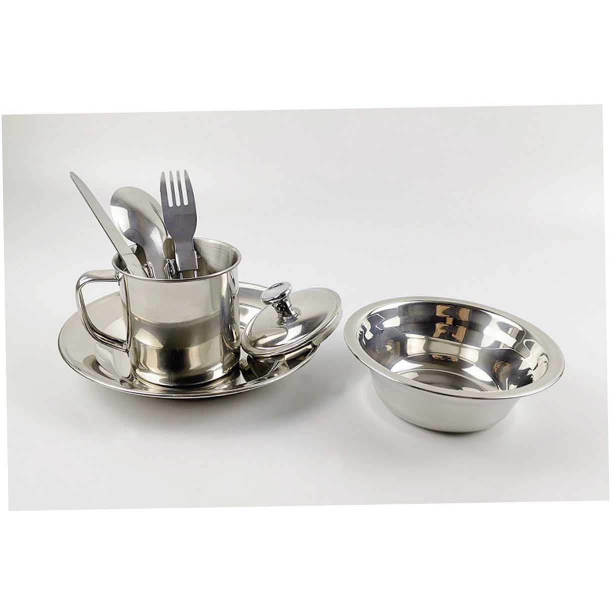 GAROZATION Cookware Set Cup Stainless Steel Cutlery for Outdoor Multi-Purpose Portable Easy Wash