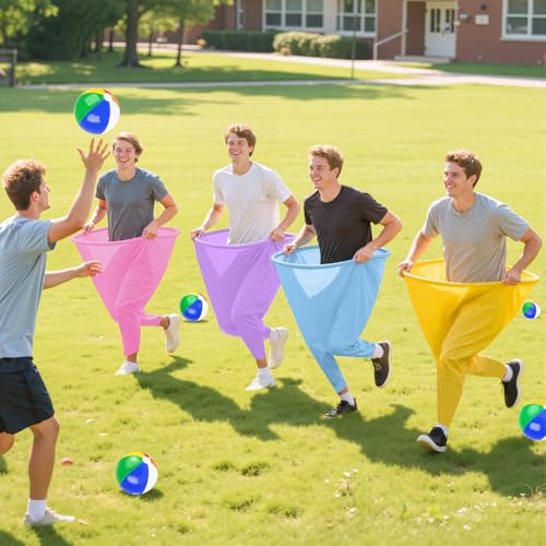 Image of ROMANKAS Adult Granny Pants Outdoor Game 4 Pack of Mixed Color Granny Pants Yard Game with 16 Bouncy Balls and 1 Air Pump (Random Colors) Granny Pants Game Large for Family Reunions Field Day