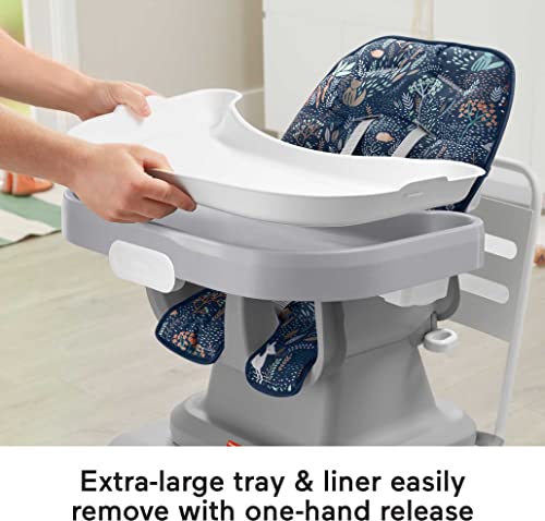 Image of Fisher-Price Portable Baby High Chair and Toddler Booster Seat with Tray, Space Saver Simple Clean, Moonlight Forest [Amazon Exclusive] + Fisher-Price Baby's First Blocks Navy Fawn [Amazon Exclusive]