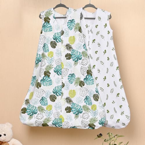 Image of david's kids 100% Organic Cotton Baby Sleep Sack 6-12 Months, Soft Baby Wearable Blankets with 2-Way Zipper, 2 Pack Comfy Sleeping Bags for Infant Newborn Boys Girls Neutral, Medium Size, Leaf