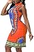 shekiss Women Traditional African Print Dashiki Bodycon sleeveless High Collar Dress, Orange, Large