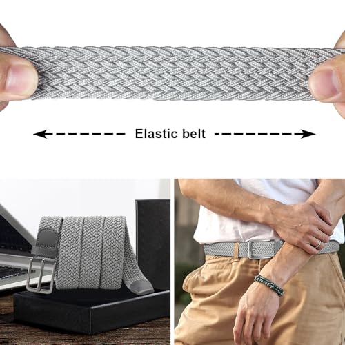 Image of DOOPAI Braided Stretch Belt for Men, Elastic Woven Belt, casual Fabric Golf Belt, 1 3 /8 inch for golf pants jeans, Gift Box