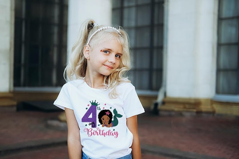 Generic 4th Birthday Mermaid Outfit for Girls - Shirt, Dress, Gift and Decoration - White4