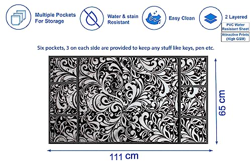 Image of Stylista Refridgerator top Cover Suitable for Samsung RT28T3C23NV /HL, 244 Liter Fridge, Dimenions (WXD) 65x111 CM, Floral Pattern Black