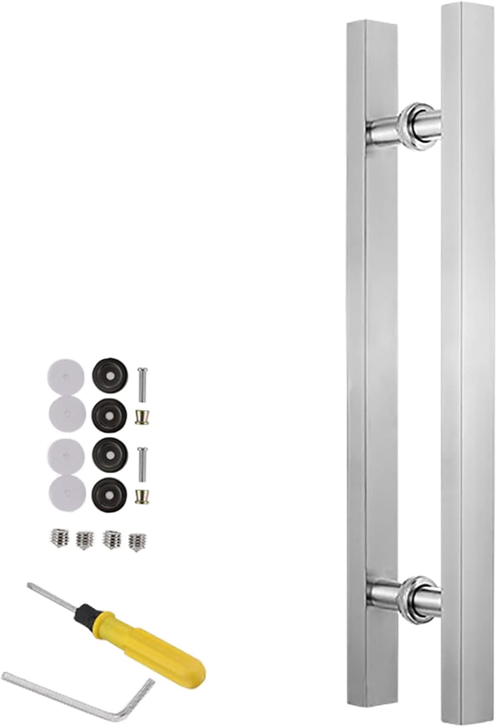 Silver Glass Door Pull Handle Two,Sided, Contemporary Stainless Steel Bathroom Shower Sliding Handle Bar, Villa Shed Gate Handles Square (Size : 60cm(24")