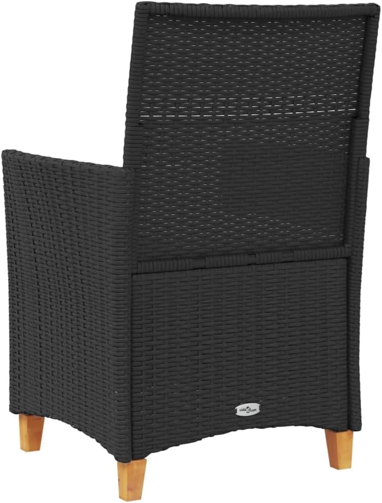 vidaXL Patio Chairs with Cushions 2 Pcs, Outdoor Dining Chair, Patio Furniture for Garden Balcony, Outdoor Seating, Black Poly Rattan&Solid Wood