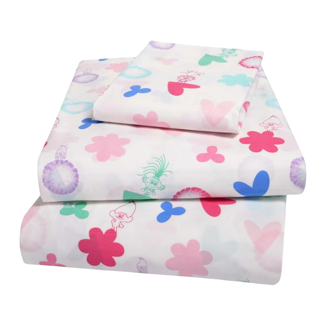 Franco DreamWorks Trolls Kids Luxury Bedding Super Soft Premium Cotton 3 Piece Sheet Set, Twin, (Officially Licensed Product)