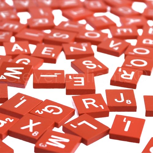 CleverDelights 100 Wood Letter Tiles - Red Color - Complete Set - Game Replacement Crafts Weddings Scrapbooking