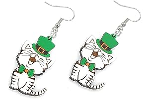 St. Patrick's Day Earrings: Cat and Clover Earrings