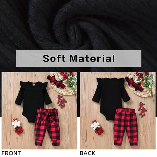 Image of Aalizzwell Preemie Newborn Infant Baby Girls Clothes Ribbed Romper Bodysuit Pants Set Fall Winter Outfits