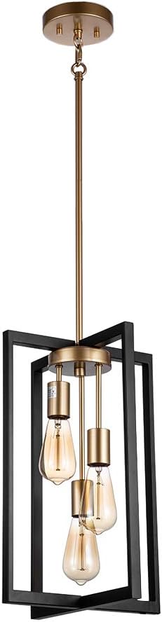 JINZO 3-Light Rectangle Chandelier Black and Gold Farmhouse Pendant Lighting with Rustic Style Industiral Metallic Pendant Lighting Modern Linear Metal Hanging Pendant Light Fixture