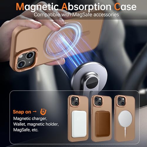 Image of YINLAI for iPhone 15 Case 6.1-inch,Magnetic Compatible with MagSafe, Slim Matte Anti-Fingerprint, Shockproof Full Body Military Grade Protection for iPhone 15 Cover, Brown