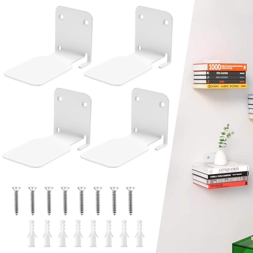 MININUSI 4 Pcs Baldas de Pared para Libros Blancas Estanteria Libros Invisible Pared Baldas Flotantes Blancas Pared Estanteria Libros Pared Flotante Repisa de Pared para Libros, Carga:13.5KG, Blanco