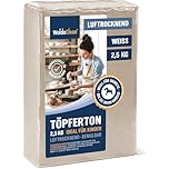 WoldoClean Modelliermasse & Töpferton lufttrocknend Weiß - 2,5 kg Air Dry Clay Ton ohne Brennen, selbsthärtend & rissfest zum Töpfern