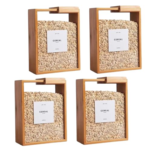 Consejos para Comprar Dispensadores de cereales los 5 mejores. 45 Contenedores de cereales de cocina bambú 4 piezas, dispensador alimentos madera 9x7x333 pulgadas con tapas extraíbles, lata almacenamiento cocina transparente para bocadillos, ar