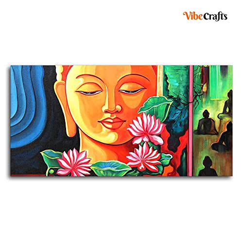 Image of VIBECRAFTS Canvas Paintings for Living Room Drawing Room Spiritual Gautam Buddha Canvas Wall Painting Fitted With Wooden Frame For Home | Office | Living Room | Gift (PTVCH 2499)