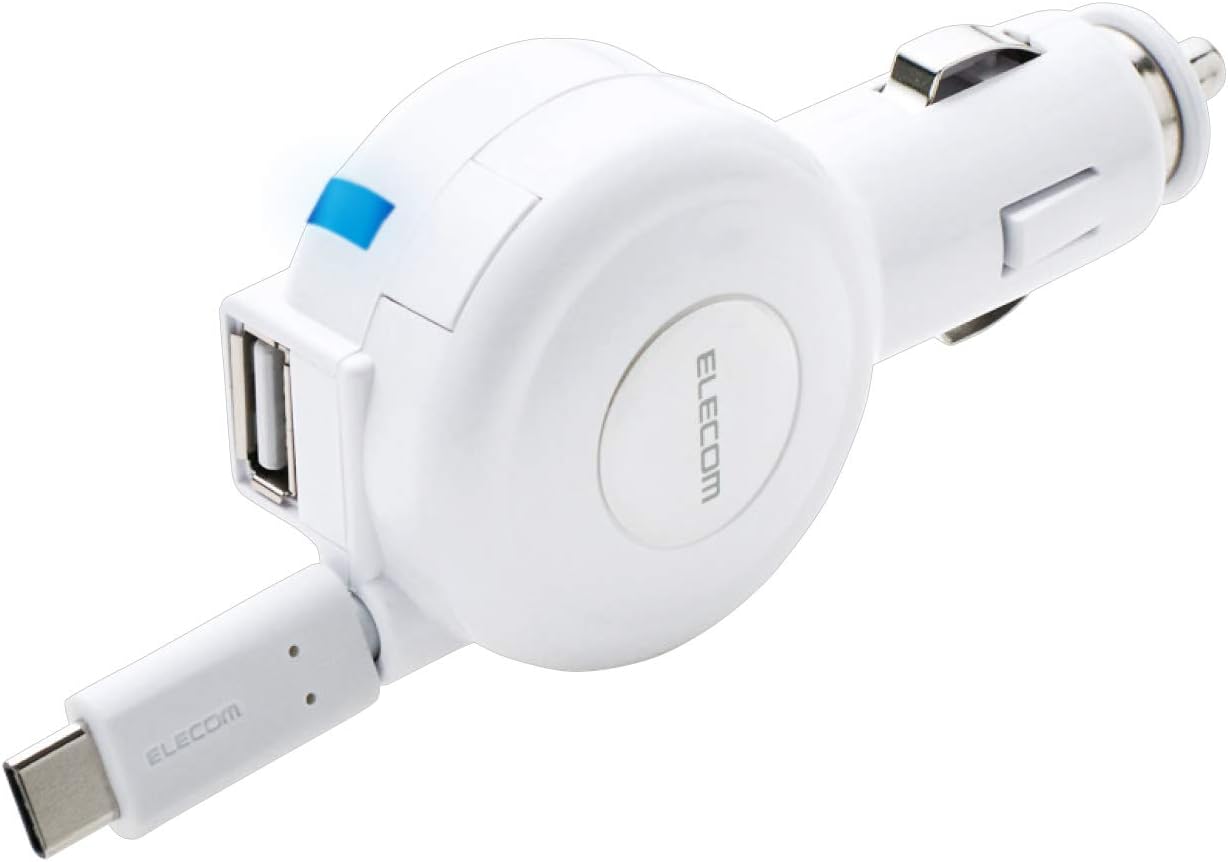 ELECOM-Japan Brand-Car Charger Compatible with Android Devices / 3.0A Output/Type-C Cable/Black/MPA-CCC04BK