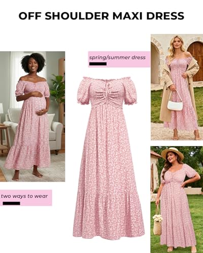 Image of Plus Size Sun Dresses Women - Summer Off the Shoulder Puff Sleeve A Line Boho Maxi Flow Long Dress 2025