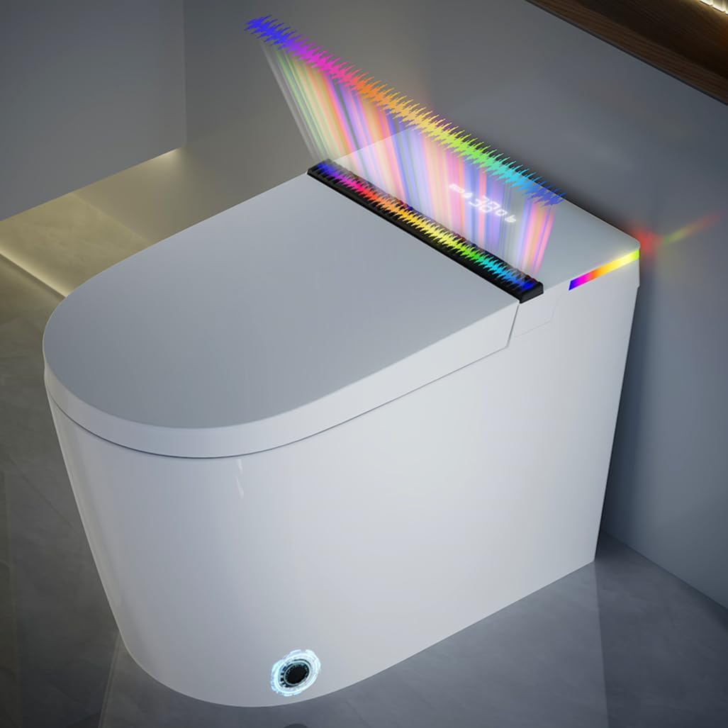 WinZo Smart toilet with bidet built in,Tankless Toilet Auto Open/Close Lid with Dryer, ADA Comfort Height Heat Seat, Instant Warm Water, Power Outage and Flush,Foot Sensor, LED Display, 1.28GPF White