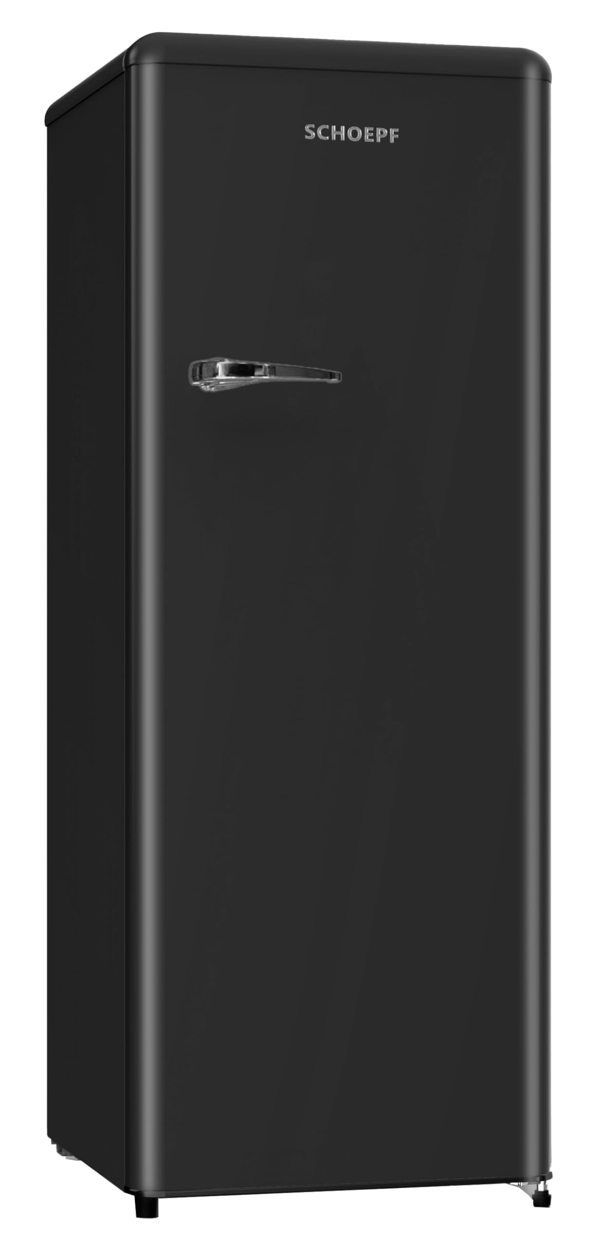 SCHOEPF – RKS245DB Vollraum-Kühlschrank 145,6 cm – Retro Design – 238 L – LED-Beleuchtung – Höhenverst. Füße – 40 dB – Schwarz – Freistehend – Vintage Look - Getränkekühlschrank, Standardkühlschrank