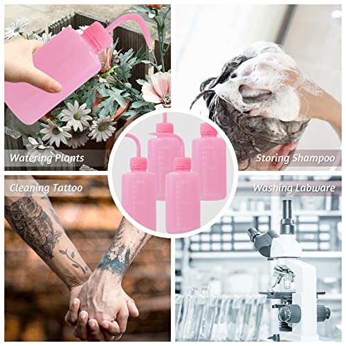 Grosun 4 Packs Wash Bottle Plastic Tattoo Wash Bottle Water Squirt Bottle Squeeze Diffuser Bottle Food Dispensers Salad Jam Bottle (Pink)