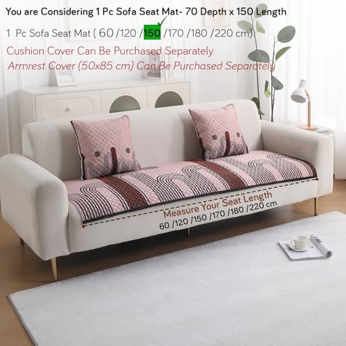 Image of HOKIPO 'LiefNest' Holland Velvet Sofa Cover Mat with Foam Filling for 1 /2 /3 Seater & L-Shape Sofa. Make Your Own Sofa Cover Set, Mat Size: 150(L) cm, Modern Archscape Mauve Blush (IN-823-D10)
