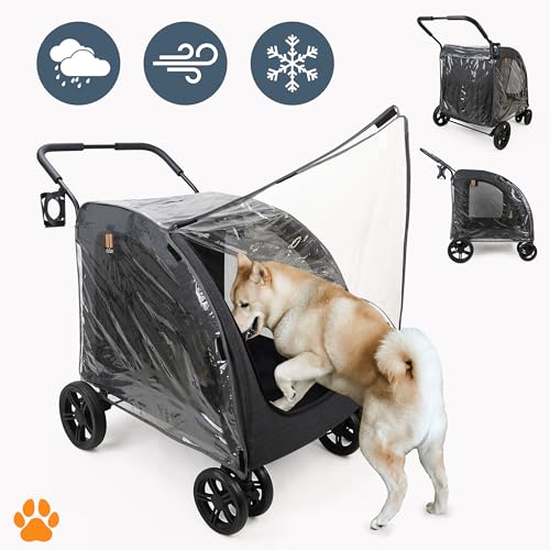 MY DUQUE – Chester Hundebuggy – Haustierwagen für große Hunde, Katzenbuggy, geräumiger und komfortabler Trolley, faltbar, inkl. Regenschutz und Flaschenhalter, max. Belastung 50 kg