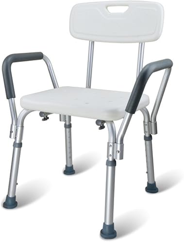 Asiento de ducha y baño de aleación de aluminio antideslizante ajustable con respaldo y brazos para discapacitados, personas mayores y ancianos,