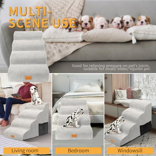 Image of Topmart High Density Foam Dog Steps 4 Tiers,Extra Wide Deep Pet Steps,Non-Slip Dog Stairs Ramp for Bed,Soft Foam Cat Ladder,Best for Older Injured,Older Pets,Cats with Joint Pain