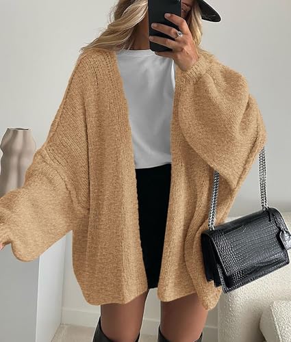 Image of PRETTYGARDEN Womens Oversized Cardigan Sweaters 2026 Fall Long Lantern Sleeve Knit Open Front Lightweight Sweater