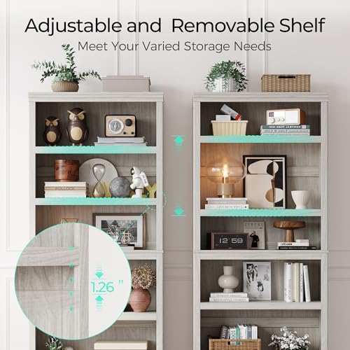 LINSY HOME 5-Shelf Bookcase, Bookshelves Floor Standing Display Storage Shelves 68 in Tall Bookcase Home Decor Furniture for Home Office, Living Room, Bed Room - White Oak - Image 6