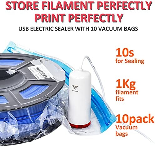 USB Pump, 3D Filament Storage, with 10 Single Roll Filament Vacuum Bags (30 x 34 cm)