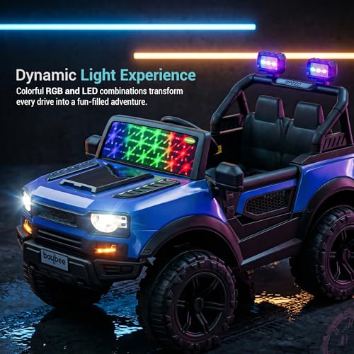 Image of Baybee RoverX Battery Operated Jeep for Kids with Parental Control | Baby Ride On Electric Car with RGB Lights, Music & Swing Mode | Rechargeable Battery Car for Kids 2 to 6 Years Boys, Girls (Blue)