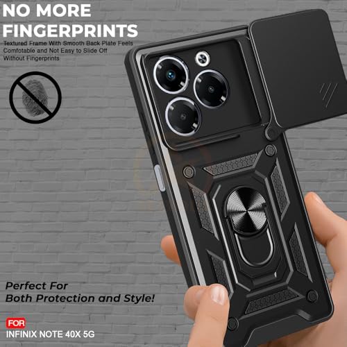 Image of Armor Bumper Back Cover Case for Infinix Note 40X 5G Rotating Camera Cover, Ring Holder & Kickstand | Heavy Duty & 360 Degree Protection Infinix Note 40X 5G Back Cover (Black)