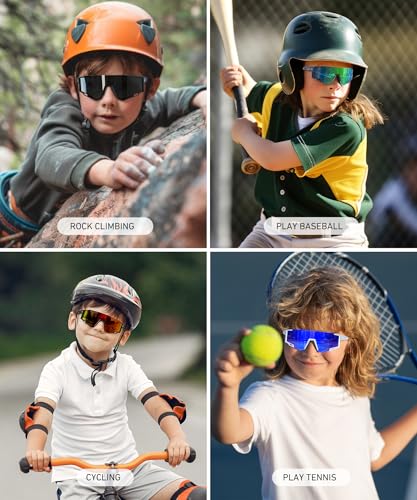 Image of Kids Sunglasses Youth Baseball Sun Glasses Lightweight UV400 Sports Cycling Shades for Boys Girls 3PACK