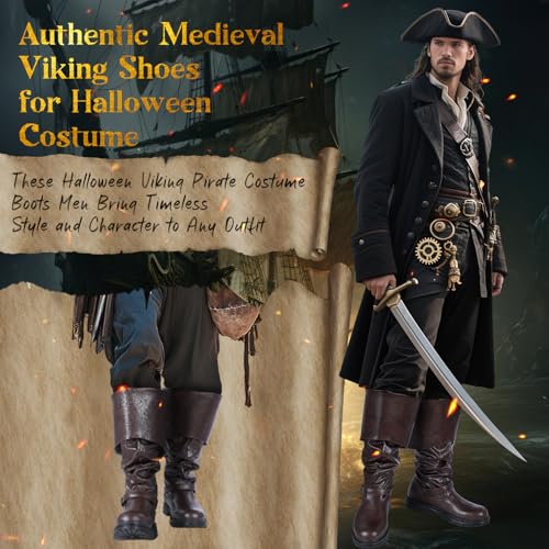Image of Cutecrop Men's Medieval Pirate Boots Renaissance Costume Boots | Fantasy Cosplay Shoes, Faux Leather, Viking Gothic Leather Shoes