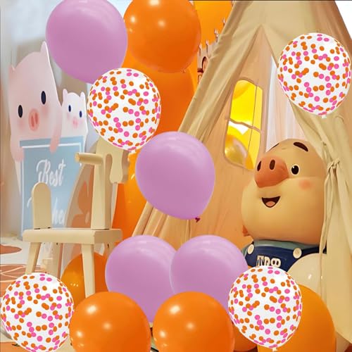 Image of 50Pcs 12inch Orange and Pink Balloons with Confetti Balloons for Birthday, Baby Shower,Family Party,Graduation Engagement Decoration