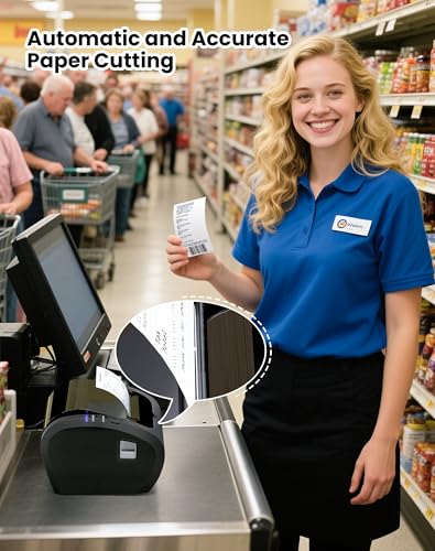 Image of vretti Thermal Receipt Printer, 3'1 /8 80mm USB POS Printer, Restaurant Kitchen Printer with Auto Cutter Support Cash Drawer,USB Serial Ethernet Interface for Windows /Mac /Linux,Do Not Square