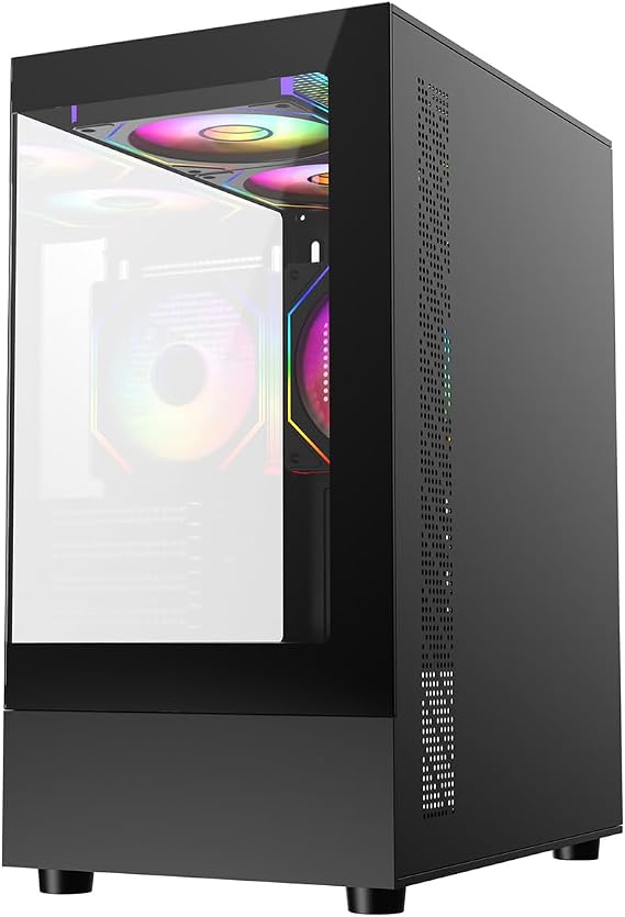 CiT Celsius Gaming PC Case, Black Micro ATX PC Case with 3 ARGB PWM Fans | Compact panoramic computer case with tempered glass front and side, 3 PWM ARGB Infinity fans and vertical airflow design