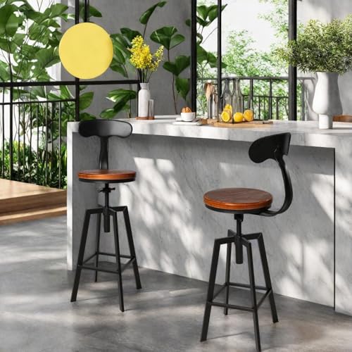 Set de 2 Butacos Industriales con Respaldo Giratorio Asiento de Madera Altura Ajustable 25-32 pulgadas miniatura 2