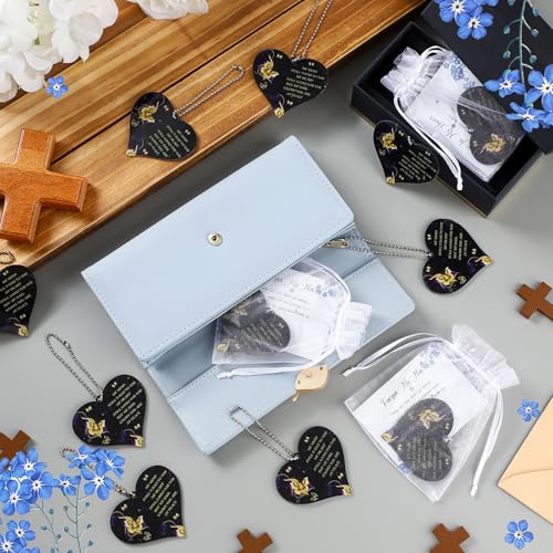 Namalu 100 Sets Funeral Favors Celebration of Life Favors for Guests Bulk Forget Me Not Themed Gifts Funeral Keepsakes with Heart Charms Memorial Prayer Cards Ideas Sympathy Gifts3