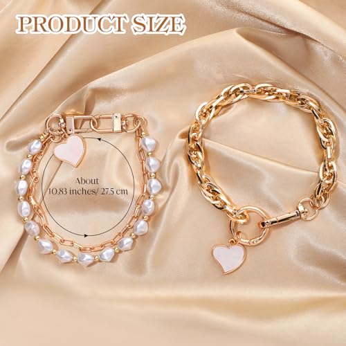 Landical 2 Pcs Beaded Phone Wrist Strap Bracelet Strap Cell Phone Charms with 3 Tether Tabs Chain Wristlet for Women Men Wallet Keychain Camera(Pearl Double Chain A) - image 2
