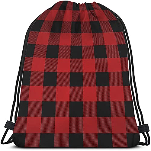 Black And Red Buffalo Drawstring Bags Backpack Bag Plaid Classic Pattern Tartan Art Stripes Sport Gym Sack Drawstring Bag String Bag Yoga Bag for Men Women