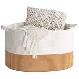 INDRESSME Large Woven Rope Laundry Basket, Throw Blanket Basket for Living Room, Nursery Decorative